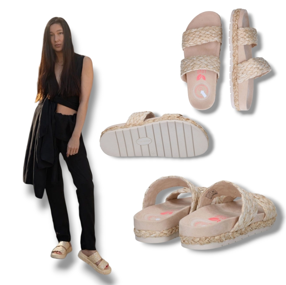 LOVE OUR PLANET Women's Lisa Beige Platform Braided Sandals 100% Vegan